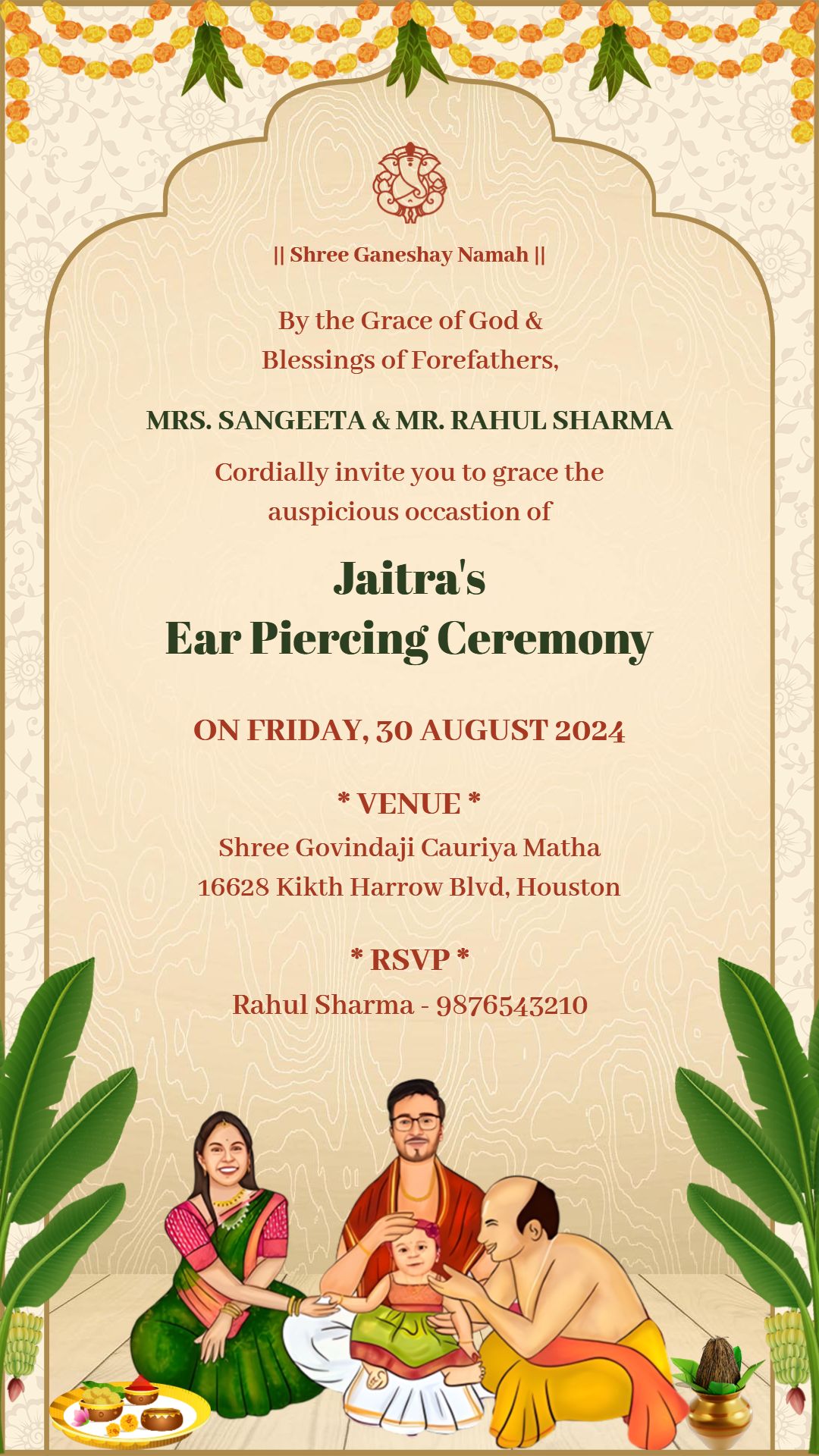 Free Ear Piercing Ceremony Invitation Cards